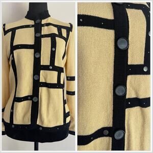 J.S.S knit ware jacket/ blazer sm yellow/ black wool blend button up timeless